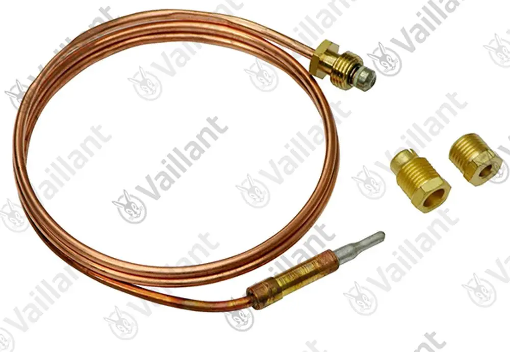 Vaillant Thermoelement mit Kupferrohr und metallischen Anschlussstücken. Das Thermoelement ist für die Temperaturmessung in Heizungsanlagen konzipiert.